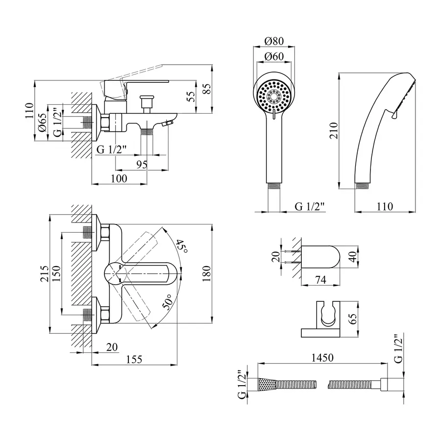 Змішувач для ванної Kroner KRP Bremen - C060