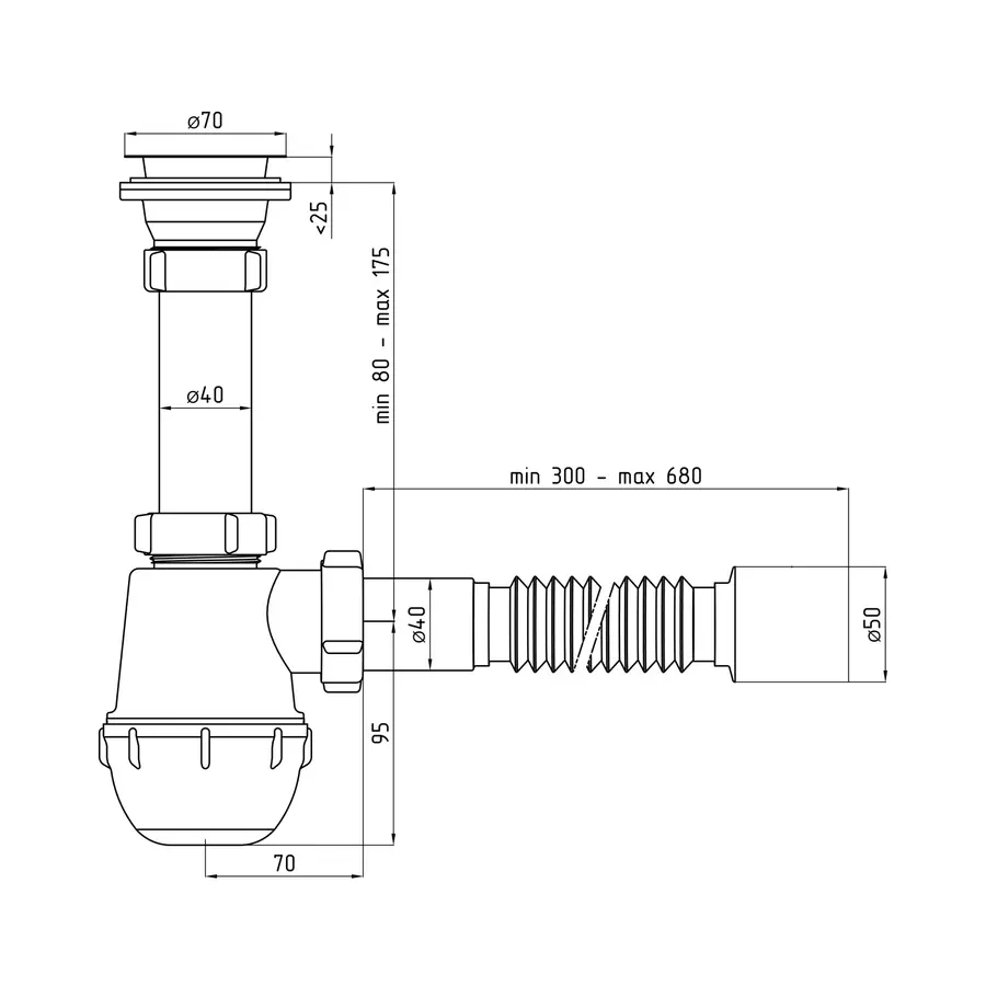 Сифон для кухонної мийки ANIplast 1 1/2''х40 мм з різьбовим випуском A0115EU