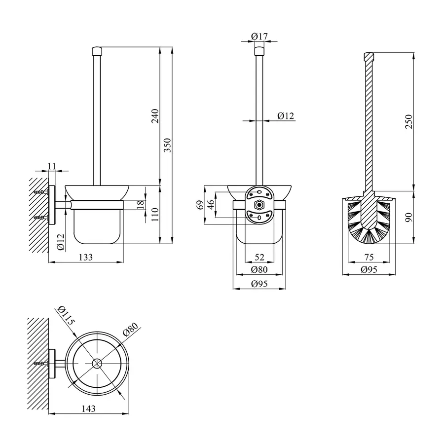Ершик для унитаза настенный Kroner KRM Elbe - ACG2910