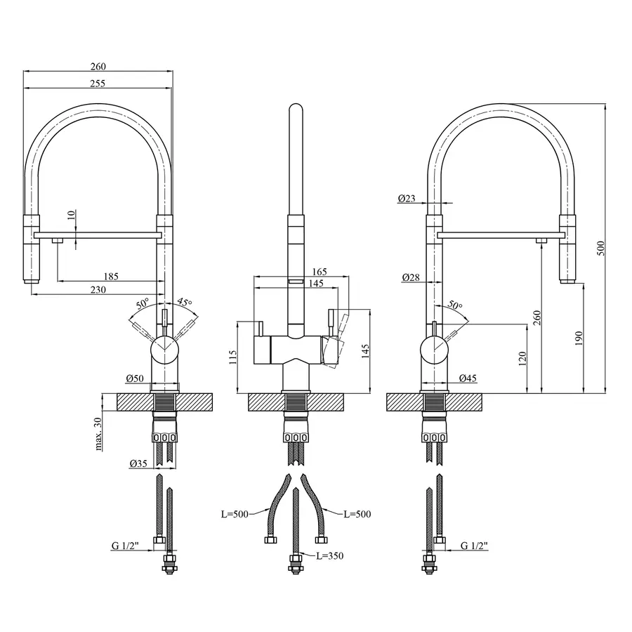 Змішувач для кухні з підключенням до фільтру Kroner KRP Edelstahl Klassisch - ESG03815BLK