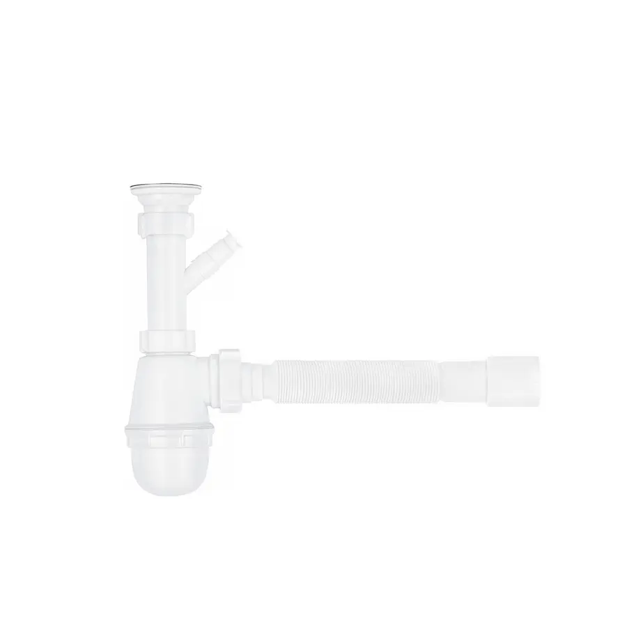 Сифон для кухонной мойки KronoPlast 1 1/2''х40 мм с литым выпуском, отводом для стиральной машины SM13000043 (М1550)<br>