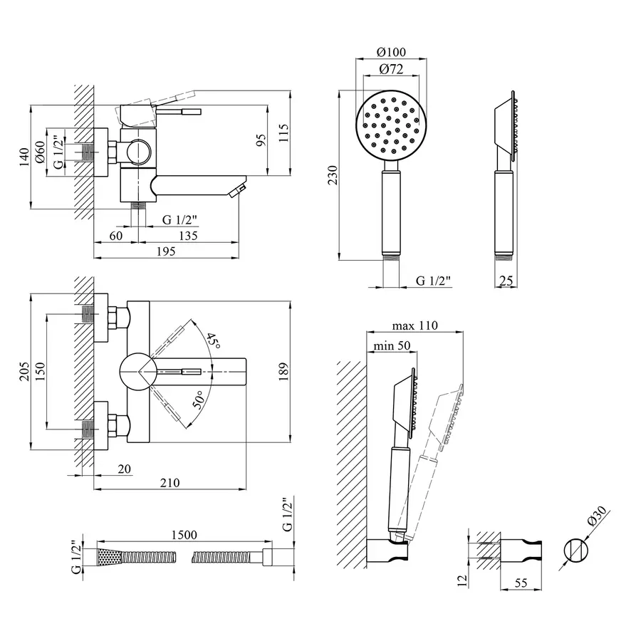 Змішувач для ванної Kroner KRP Edelstahl Klassisch - ESG060