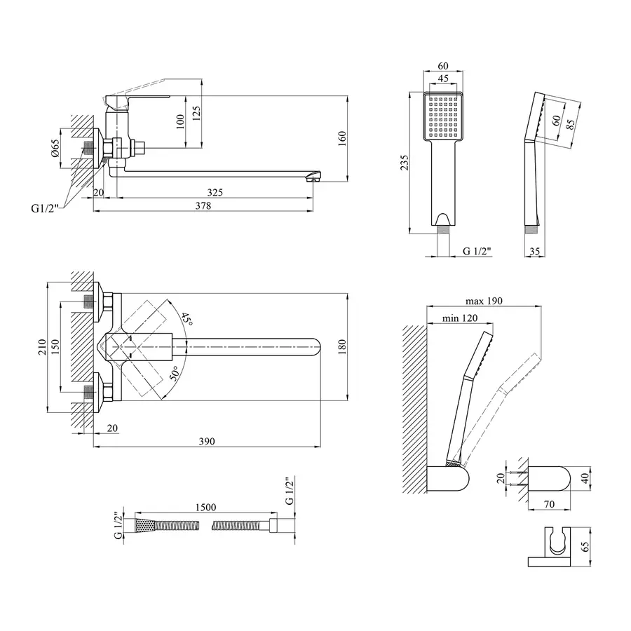 Змішувач для ванної Kroner KRP Harz - C070