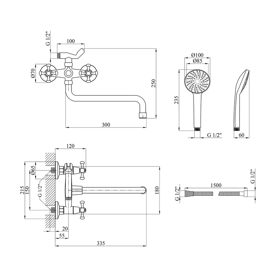 Змішувач для ванної Kroner KRM Rhein - C071