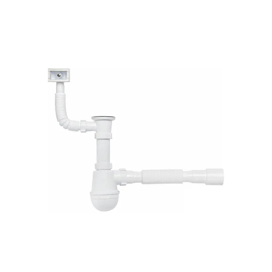 Сифон для кухонной мойки KronoPlast 1 1/2''х40 мм с резьбовым выпуском, с квадратным переливом SM26010343<br>