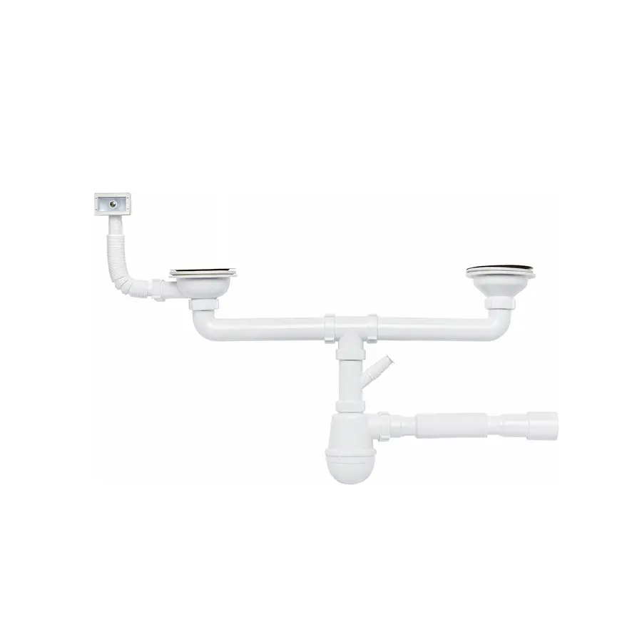 Сифон двойной для кухонной мойки KronoPlast 3 1/2''х40 мм резьбовыми выпусками, с квадратным переливом SM45720343
