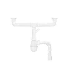 Сифон двойной для кухонной мойки KronoPlast 1 1/2''х40 мм с резьбовыми выпусками, отводом для стиральной машины SM34420043<br>