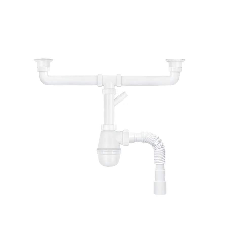 Сифон подвійний для кухонної мийки KronoPlast 1 1/2''х40 мм з різьбовими випусками, відводом для пральної машини SM34420043