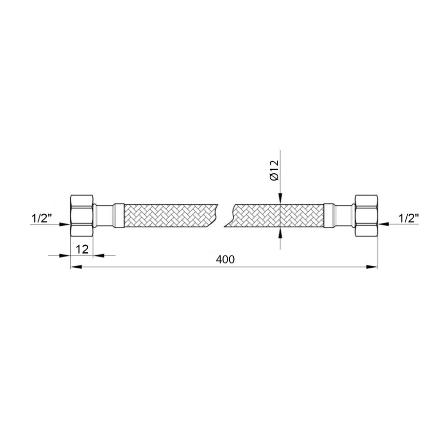 Гибкая подводка для подключения воды Kroner KRM-40 1/2"х1/2" ВВ в нейлоновой оплетке покрытой ПВХ