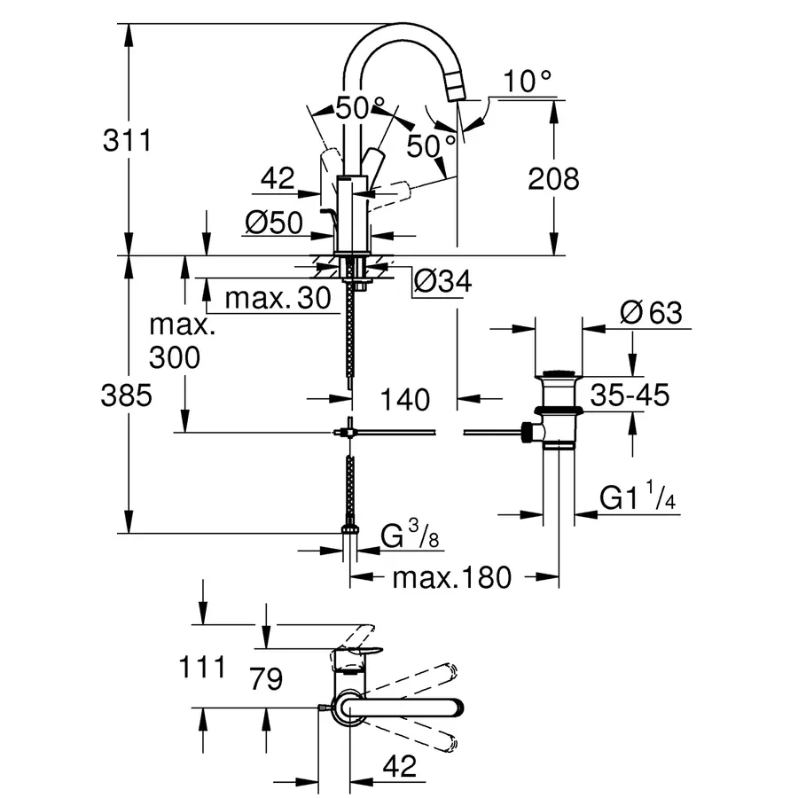 Смеситель для раковины Grohe QuickFix Start L-Size 24203002