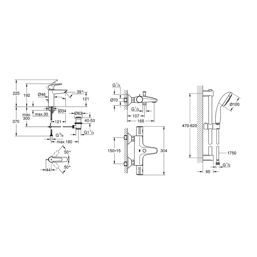 Набір змішувачів 3 в 1 для ванної кімнати Grohe QuickFix Start S-Size UA202304TS