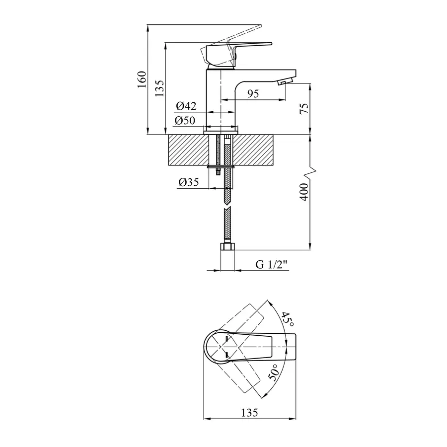 Смеситель для раковины Kroner KRP Brocken - C010