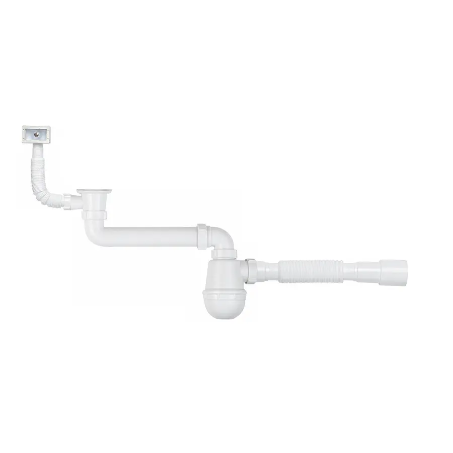 Сифон для кухонной мойки KronoPlast 1 1/2''х40 мм с резьбовым выпуском, смещенный с прямоугольным переливом SM86010343<br>