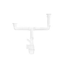 Сифон двойной для кухонной мойки KronoPlast 1 1/2''х40 мм разноуровневый с резьбовыми выпусками, отводом для стиральной машины SM31420000<br>