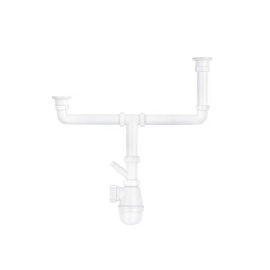 Сифон двойной для кухонной мойки KronoPlast 1 1/2''х40 мм разноуровневый с резьбовыми выпусками, отводом для стиральной машины SM31420000<br>