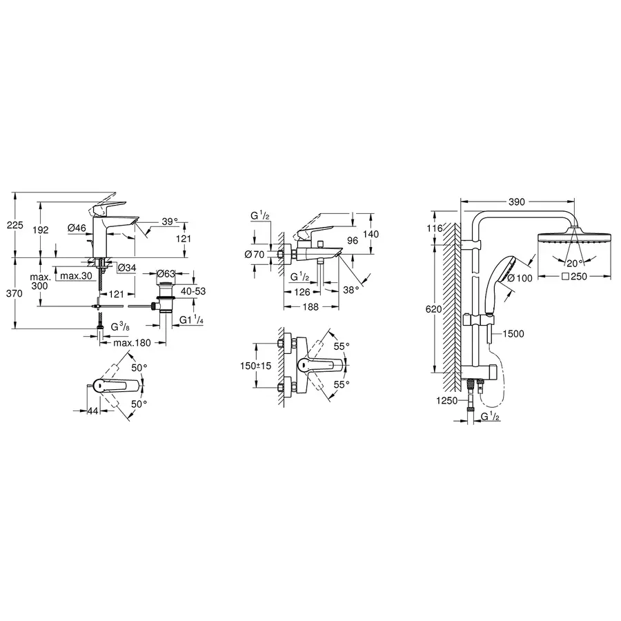 Набір змішувачів 3 в 1 для ванної кімнати Grohe QuickFix Start M-Size UA202305RM
