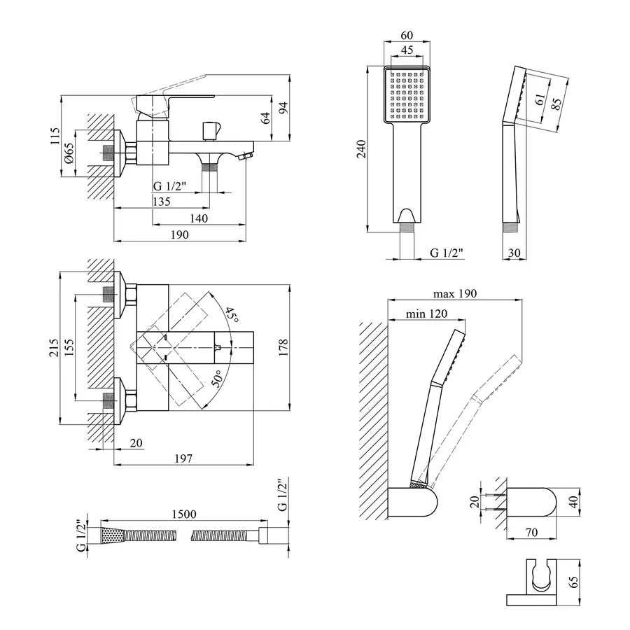 Змішувач для ванної Kroner KRP Harz - C060