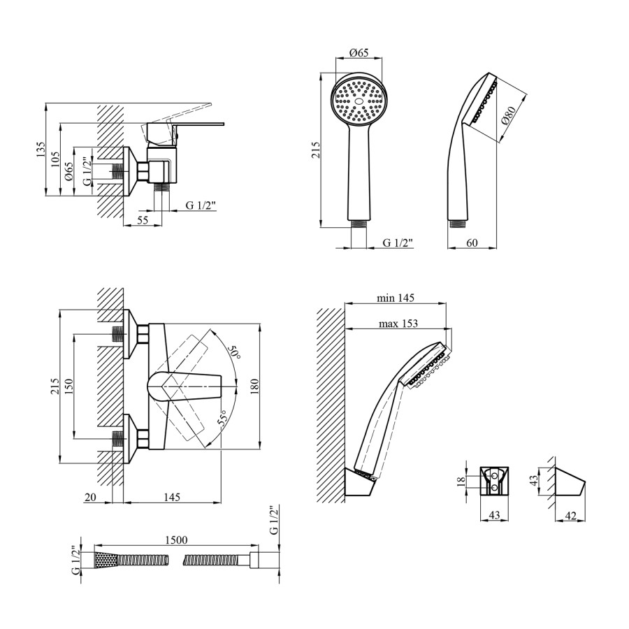 Смеситель для душа Kroner KRM Oker - C050