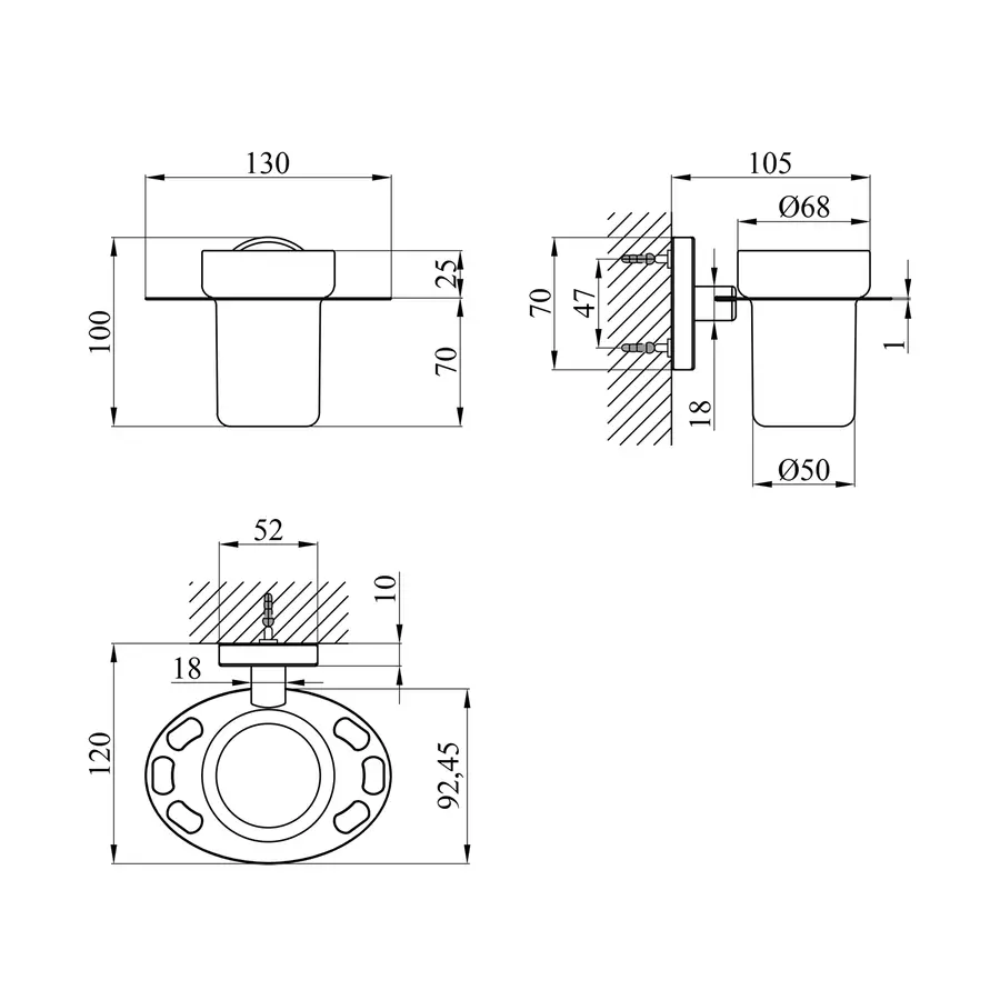 Стакан для ванной комнаты Kroner KRM Elbe - ACG2906-1 с держателем зубных щеток