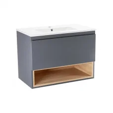 Комплект Qtap Robin 800х580х437 Graphite/Whitish oak тумба підвісна + раковина урізна QT1372TPВ8002GWO