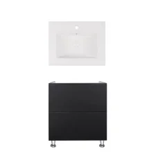 Комплект Qtap тумба підлогова Tern 600х725х437 мм Matt Black + раковина урізна Albatross New QT71TE44114