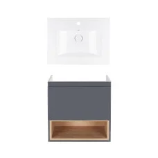 Комплект Qtap тумба підвісна Robin 600х580х437 мм Graphite/Whitish oak + раковина урізна Albatross QT71RO44041