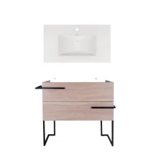 Комплект Qtap тумба підлогова Taurus 800х800х437 мм Whitish oak + раковина урізна Albatross New QT71TA44017
