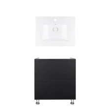 Комплект Qtap тумба підлогова Tern 600х725х437 мм Matt Black + раковина урізна Albatross QT71TE44110