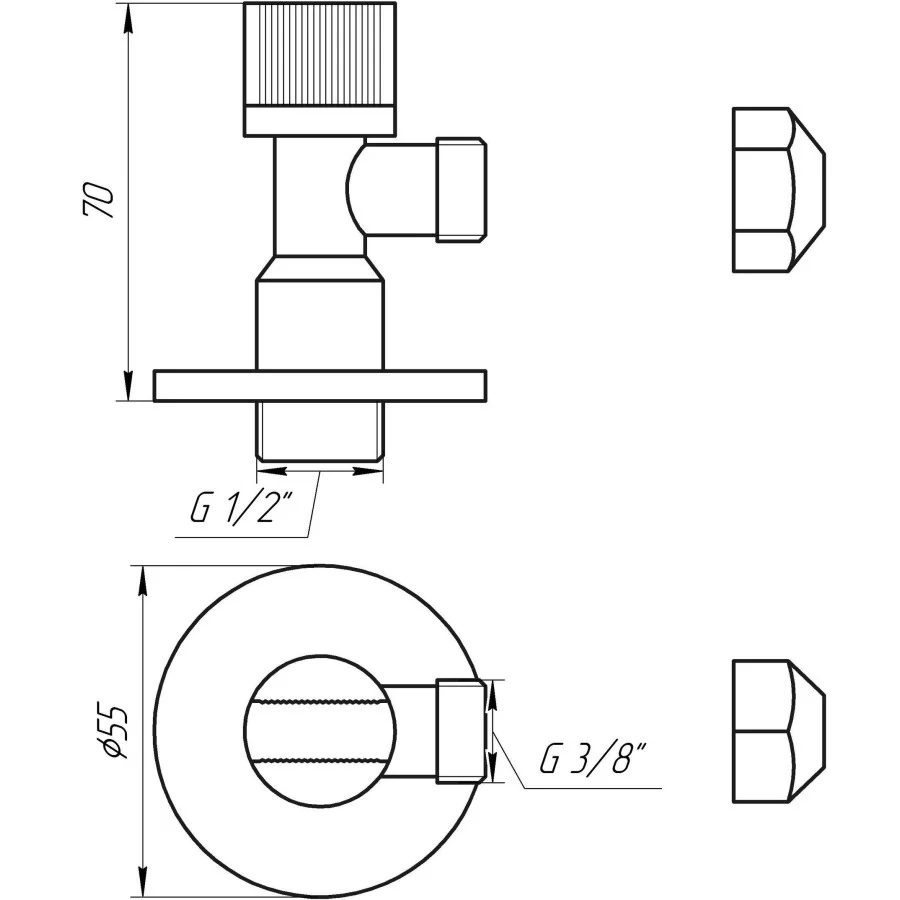 Кран шаровый угловой с цангой SOLOMON 1/2 "х3 / 8" A7032
